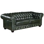 Vente - unique - canapé chesterfield 3 places brenton 100% cuir de buffle - vert empire Vente - unique - canapé chesterfield 3 places brenton 100% cuir de buffle - vert empire