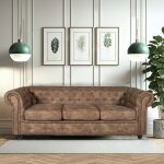 Le quai des affaires - canap chesterfield 3 places / marron vieilli / 213x85x72