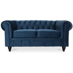 Intensedeco - canapé chesterfield velours 2 places altesse bleu foncé Intensedeco - canapé chesterfield velours 2 places altesse bleu foncé