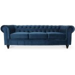Intensedeco - canape chesterfield velours 3 places altesse bleu foncé Intensedeco - canape chesterfield velours 3 places altesse bleu foncé