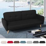 Canap convertible 3 places clic clac design nordique en tissu merida - noir