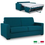 Deco in paris - canap convertible 3 places louna en tissu bleu ptrole ouverture