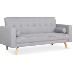 Cotecosy ? canap� convertible clic - clac scandinave 3 places en tissu gris clair ? dossier capitonn� ...