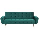 Beliani - canapé - lit convertible moderne capitonné avec pochette latérale en velours vert Émeraude ... Beliani - canapé - lit convertible moderne capitonné avec pochette latérale en velours vert Émeraude ...