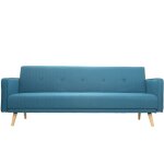 Canap convertible scandinave 3 places en tissu bleu et bois clair ulla
