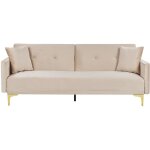 Beliani - canapé convertible en velours beige 3 places taies déhoussables rembourré lucan Beliani - canapé convertible en velours beige 3 places taies déhoussables rembourré lucan
