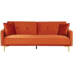 Canapé convertible en velours orange 3 places taies déhoussables rembourré lucan Canapé convertible en velours orange 3 places taies déhoussables rembourré lucan