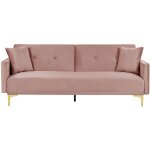 Canapé convertible en velours rose 3 places taies déhoussables rembourré lucan Canapé convertible en velours rose 3 places taies déhoussables rembourré lucan