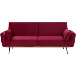 Beliani - canapé convertible en velours rouge foncé avec 2 coussins assortis et fonction lit idéal pour ... Beliani - canapé convertible en velours rouge foncé avec 2 coussins assortis et fonction lit idéal pour ...