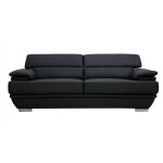 Canap design avec ttires ajustables 3 places cuir noir et acier chrom ewing
