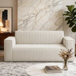 Canap� deux places � assise profonde, velours c�tel�, sans pieds, ne n�cessite aucun assemblage, facile ...