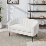 Canap� deux places rembourr� avec m�ridienne, pieds en m�tal et rembourrage cannel�, pour salon, chambre, ...