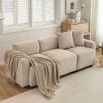 Canap� droit 3 places avec coussins de dossier confort ergonomique assise large tissu chenille beige