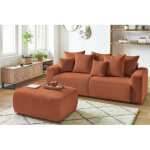 Bobochic - canap� droit convertible coffre envy velours c�tel� avec pouf orange