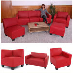 Canap - lment pouf repose - pied lyon, modulaire, simili - cuir, rouge