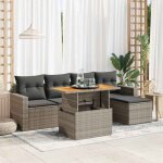 Canap� d'ext�rieur 6 pi�ces en r�sine tress�e avec coffre rangement et table ajustable, gris