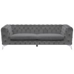Beliani - canapé fixe 3 places capitonné en velours gris de qualité idéal pour salon au design glamour ... Beliani - canapé fixe 3 places capitonné en velours gris de qualité idéal pour salon au design glamour ...