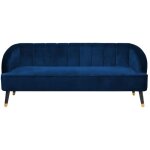 Canap� fixe 3 places en velours bleu fonc� avec pieds en bois pour salon glamour chic beliani