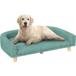 Canap� pour grand chien avec pieds sur�lev�s et coussin amovible, sofa pour chien en polyester et bois, ...