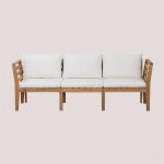 Sklum - canap de jardin modulable 3 pices filips avec accoudoirs en bois d'acacia blanc gardenia