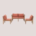 Sklum - canap de jardin modulable 4 pices avec accoudoirs en bois d'acacia filips terracota