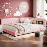 Canap� - lit 140x200cm avec dossier, port usb ? lit double avec �clairage led r�glable, sommier � lattes, ...