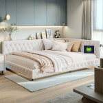 Canap� - lit 2 places 140x200, �clairage led et port de charge usb ? cadre de lit 140x200 sommier a lattes, ...