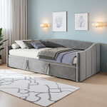 Canap� lit 90 / 180 x 200 cm, lit gigogne extensible avec dossier et accoudoirs, sommier � lattes en ...