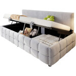 Canap� - lit 90x200 cm avec coffre relevable en velours gris clair