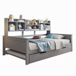Canap� - lit 90x200 cm avec structure gigogne et rangements gris