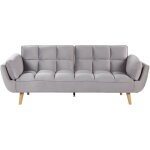 Canap lit clic clac convertible 3 places en velours gris clair avec pieds en bois idal pour salon ou ...