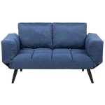 Beliani - canap - lit convertible 2 places en tissu bleu fonc avec accoudoirs rglables et rembourrage ...