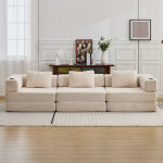 Canap� - lit convertible 300 cm velours c�tel� ? 2 porte - gobelets, 3 coussins?blanc