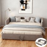 Canap� - lit convertible 90 / 180x200 cm, lit gigogne 2 places avec sommier � lattes et dossier rembourr�, ...