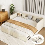 Canap� - lit convertible 90 / 180x200 cm, lit gigogne 2 places avec sommier � lattes et dossier rembourr�, ...