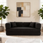 Canap� - lit convertible avec coussins cylindriques, canap� - lit pliant en velours c�tel� avec structure ...