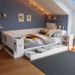 Canap� - lit enfant 140x190 cm - avec tiroirs, �tag�res et espace de rangement - mdf - blanc (sans matelas) ...