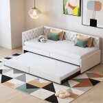 Canap� - lit gigogne 90 / 180x200 cm, lit capitonn� canap� 2 places avec dossier rembourr� et accoudoirs, ...