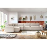 Bobochic - canap� d'angle fixe modulable xl nihad tissu velours c�tel� avec chauffeuse 2 places angle ...