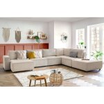 Bobochic - canap� d'angle fixe modulable xl nihad tissu velours c�tel� avec pouf angle gauche beige