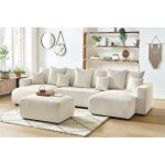 Bobochic - canap panoramique convertible coffre envy velours ctel avec pouf beige