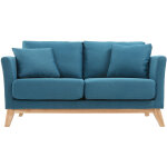 Miliboo - canap scandinave dhoussable 2 places en tissu bleu canard et bois clair oslo