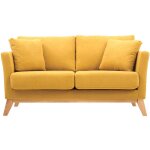Miliboo - canap scandinave dhoussable 2 places en tissu effet velours jaune moutarde et bois clair ...