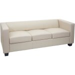 Hhg - canapé / sofa lille, 3 places, 191x75x70cm, simili - cuir, crème Hhg - canapé / sofa lille, 3 places, 191x75x70cm, simili - cuir, crème