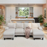 Canap� en u bealife 4 places en velours c�tel� avec 2 m�ridiennes 2 coussins d'accoudoirs et 4 coussins ...