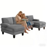 Canap� en u bealife 4 places en velours c�tel� avec 2 m�ridiennes 2 coussins d'accoudoirs et 4 coussins ...