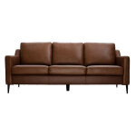 Canapé vintage 3 places cuir marron et bois noir oxmo Canapé vintage 3 places cuir marron et bois noir oxmo