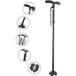 Canne de marche pliable et r�glable pour personnes �g�es avec lumi�re led, quatre pieds multifonctionnels ...