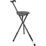 Canne si�ge pliante l�g�re (r�glable en hauteur), chaise pliante portable, aluminium, 3 pieds, noir