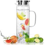 Carafe verre borosilicate 1, 5l, couvercle, r�sistante chaleur, pour eau / th� glac� / boissons chaudes ...
